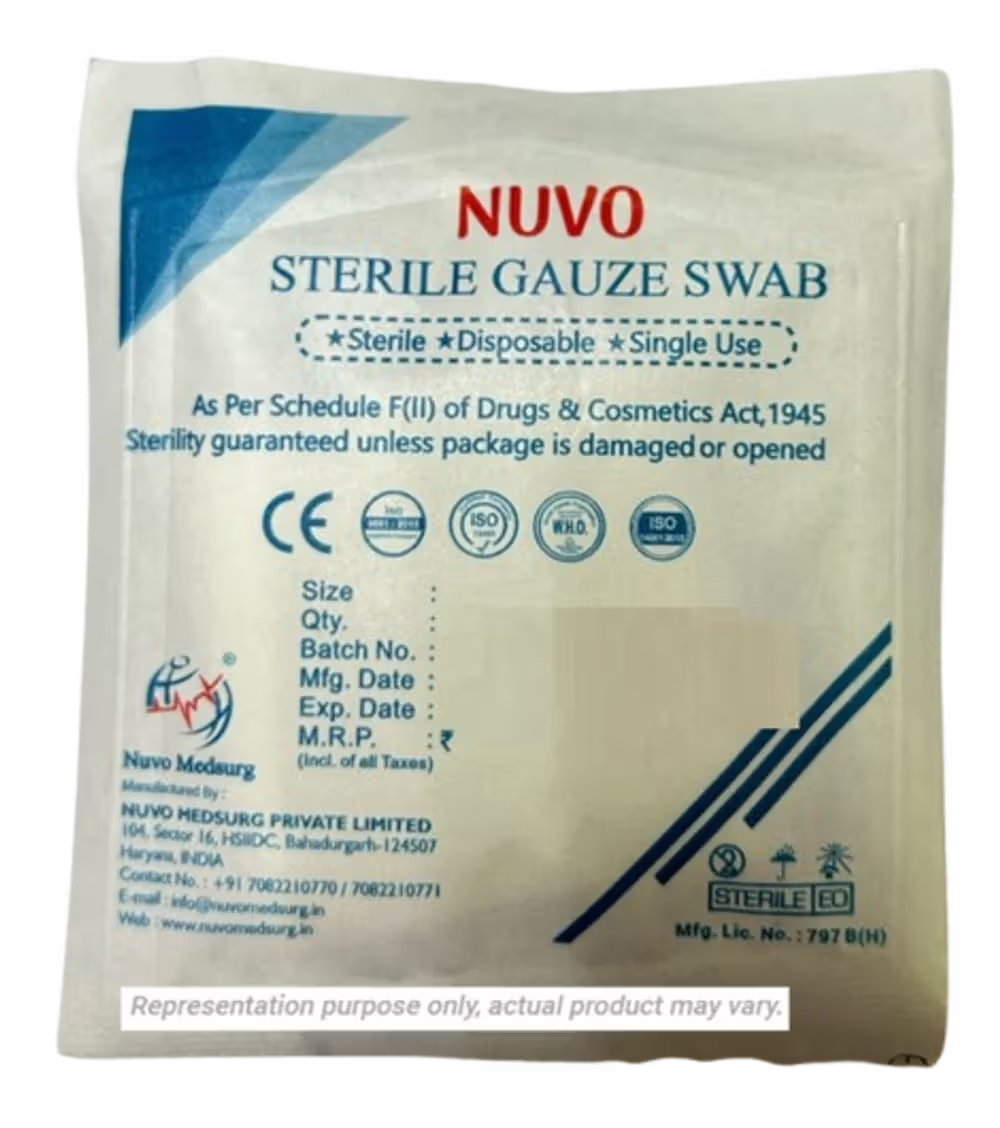 Nuvo Medsurg Sterile Gauze Swab - 7.5cm x 7.5cm x 8Ply x 4Pcs Pack of 25 Pouches