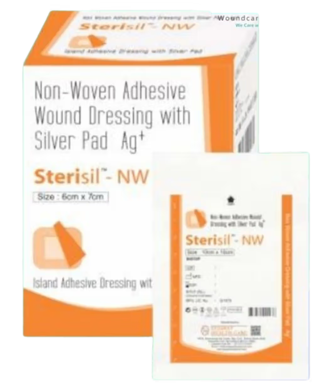 TecHeal Sterisil Non-Woven Adhesive Wound Dressing with Silver Pad - 10cm x 15cm Pack of 25