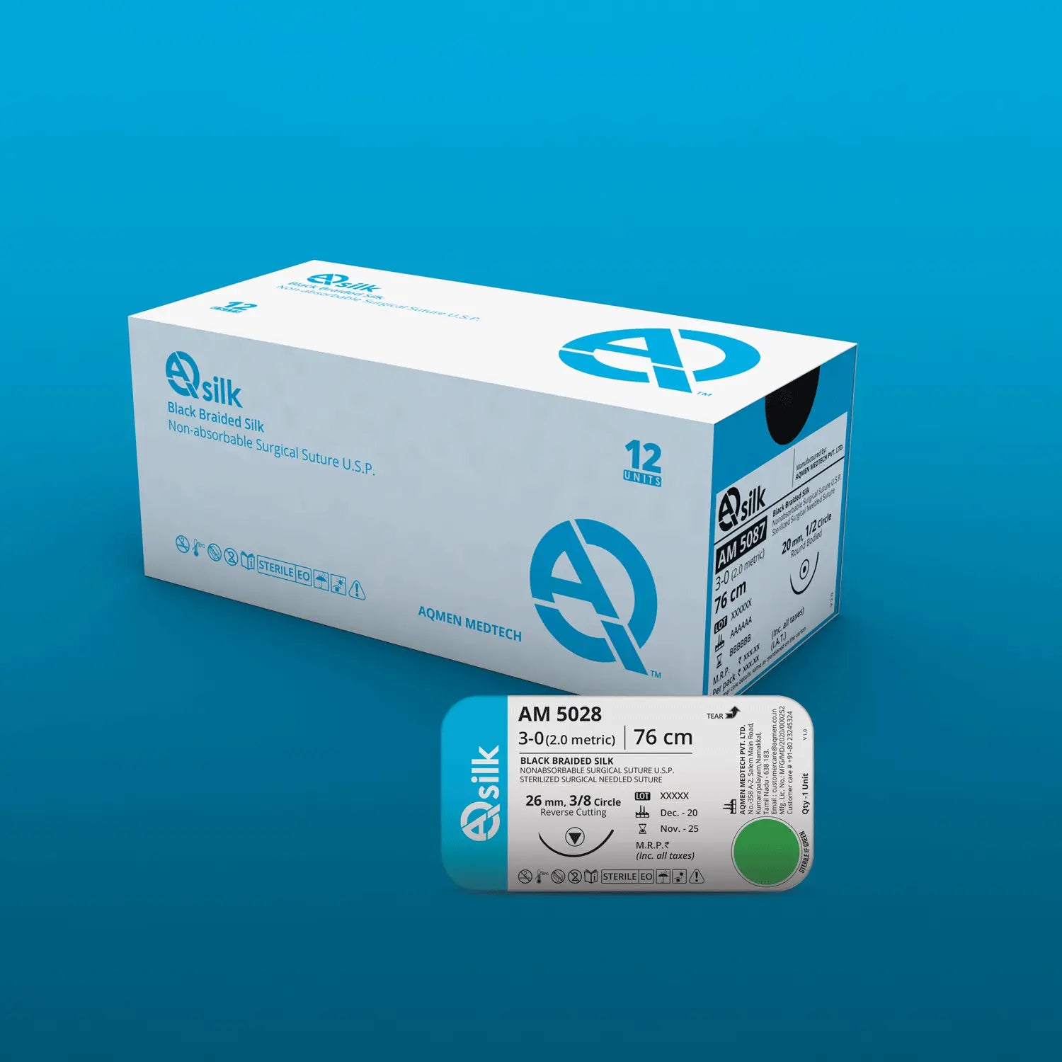 AQMEN -A212 -SUTURES A212 AQSILK MERSILK TYPE USP 3-0-12 FOILS