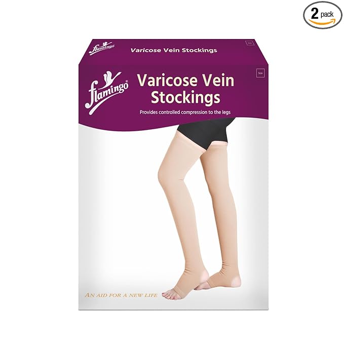 Flamingo Varicose Vein Stockings | Compression Stockings for Men & Women | Graduated Support for Leg Pain Relief & Blood Circulation | Size - XXL | 1 Pair