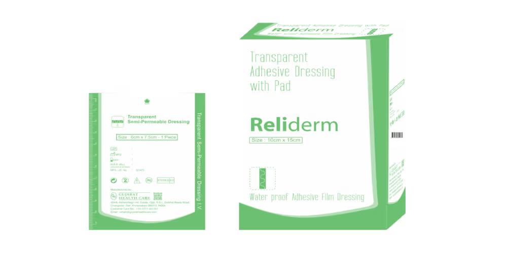 TecHeal Reliderm Transparent Adhesive Dressing with Pad - 6cm x 7cm Pack of 50