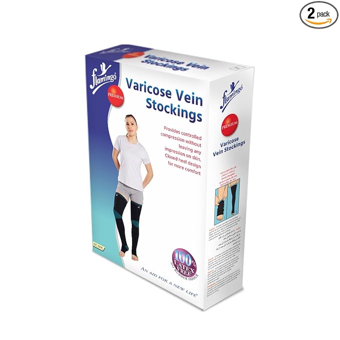 Flamingo Premium Varicose Vein Stockings | Medical Compression Stockings for Varicose Veins & Swelling | Compression Socks for Men & Women | Size - LARGE | 1 Pair |