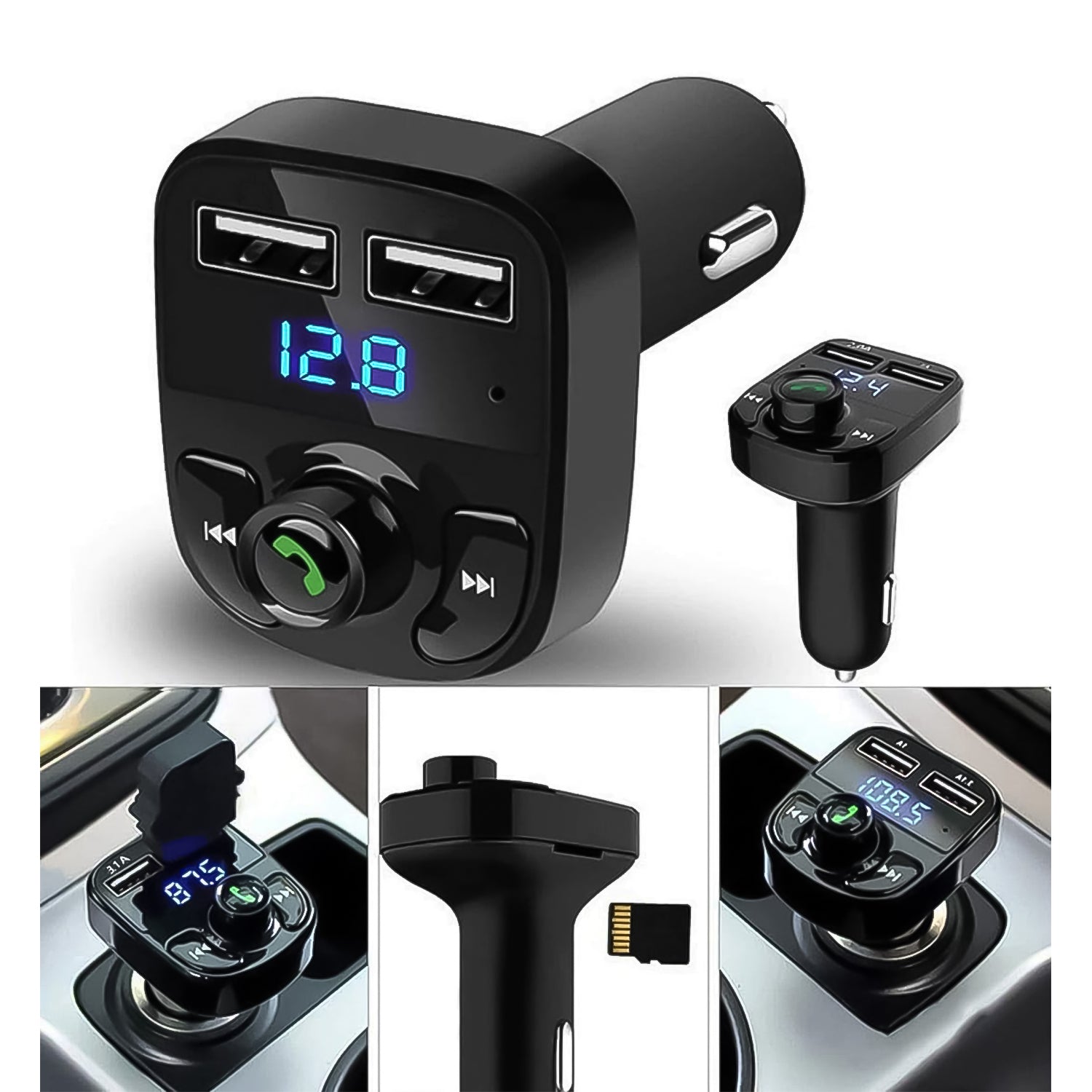 Car-x8 Bluetooth Fm Transmitter Kit For Hands-free Call Receiver  Music Player  Call Receiver  Fast Mobile Charger Ports