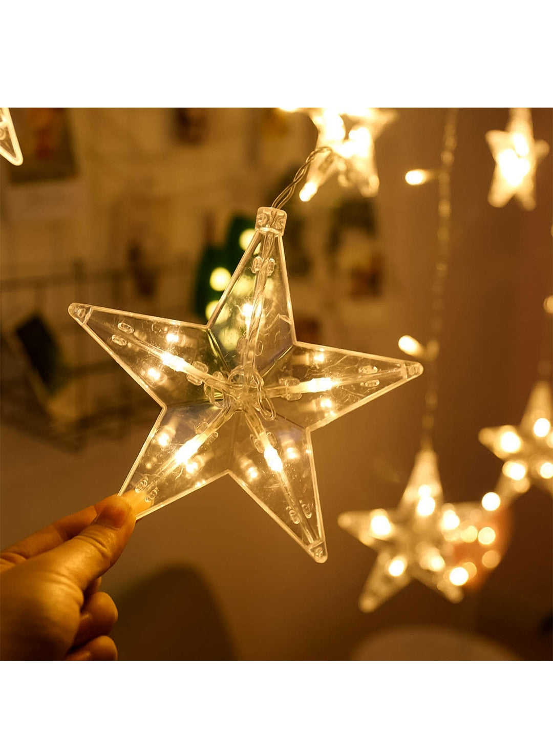 12 Stars LED Curtain String Lights with 8 Flashing Modes for Home Decoration