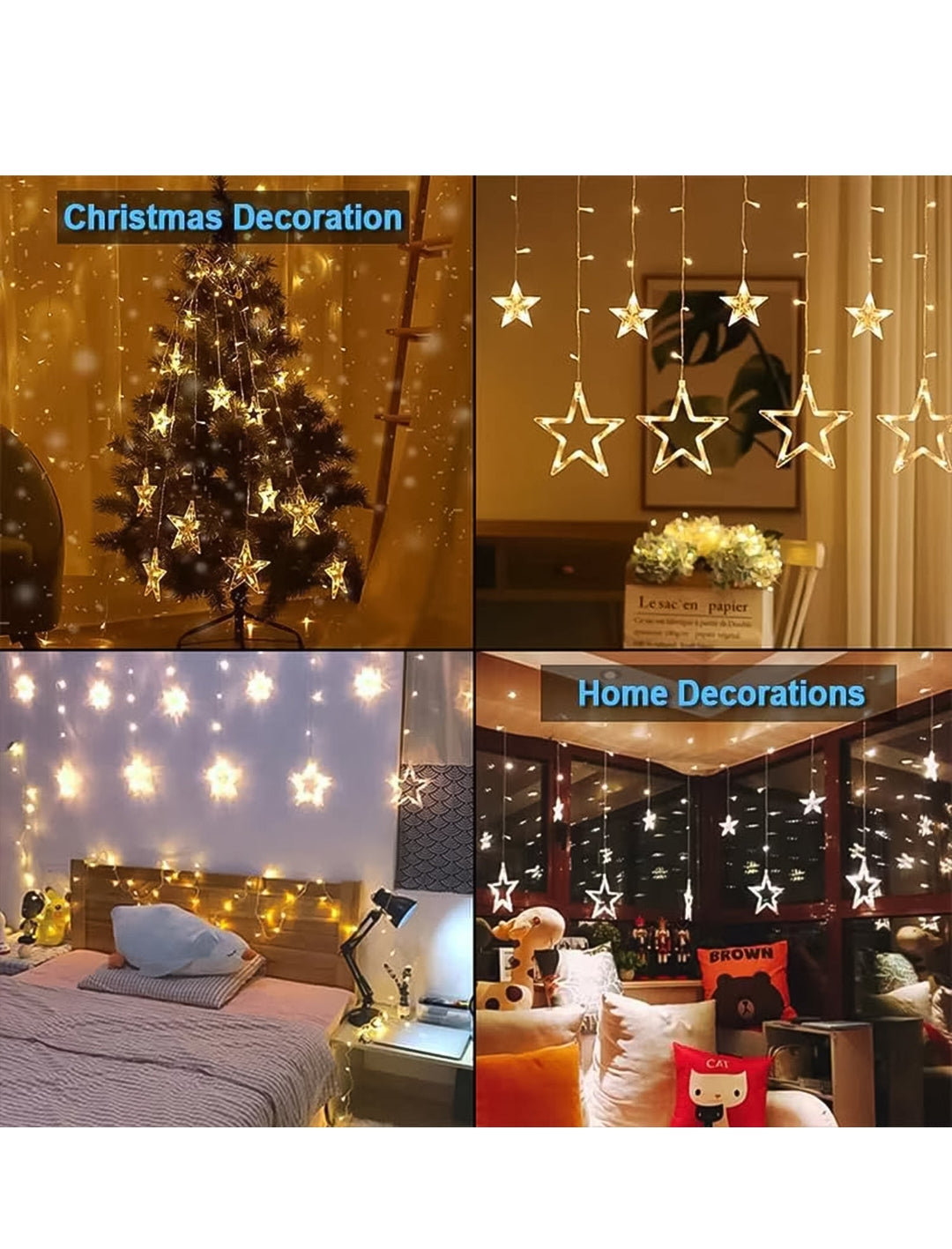 12 Stars LED Curtain String Lights with 8 Flashing Modes for Home Decoration